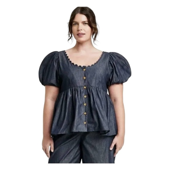 Kika Vargas x Target Puff Sleeve Blouse with Scallop Detail 2X - Picture 1 of 7